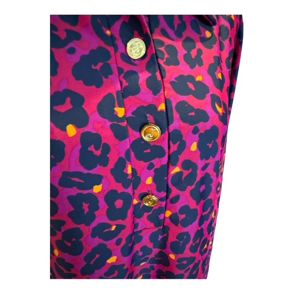 Jude Connally Vibrant Animal Print Tunic Top Sz XL Pink Navy Jude Cloth Leopard - Picture 8 of 9